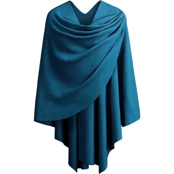 Womens Large Cross Front Poncho Sweater 1-teal